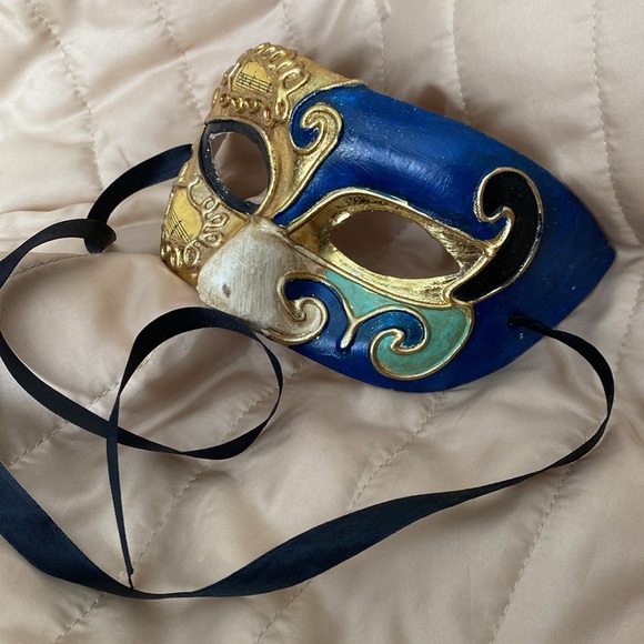 Musical Masquerade Venetian Eye Mask - Blue, gold, teal, black - Picture 2 of 2